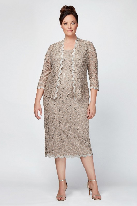 Sequin Lace Plus Size Cocktail Dress with Jacket Alex Evenings 412264