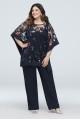 Sequin Lace Plus Size Pantsuit with Sheer Poncho  2288W