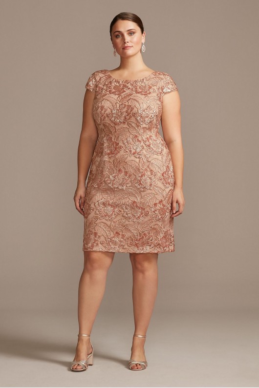 Sequin Lace Plus Size Sheath with Cap Sleeves Alex Evenings 417654