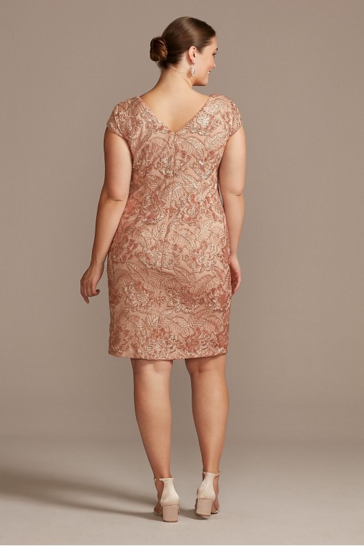 Sequin Lace Plus Size Sheath with Cap Sleeves Alex Evenings 417654
