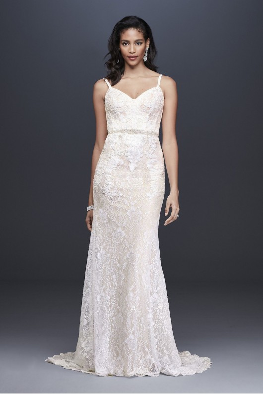 Sequin Lace Sheath Wedding Dress with Crystal Belt  SWG819