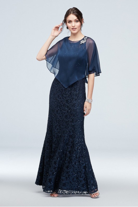 Sequin Lace Tank Dress with Flutter Sleeve Capelet Ignite 7119167