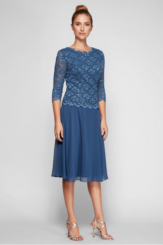 Sequin Lace Tea Length A-Line Petite Dress Alex Evenings 2121796D