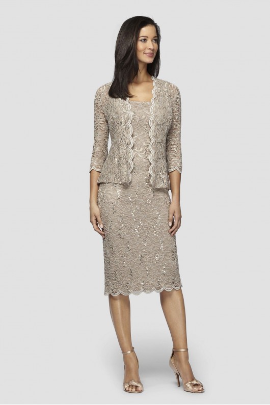 Sequin Lace Tea-Length Tank Dress and Jacket Alex Evenings 112264
