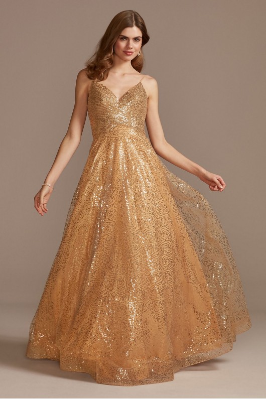 Sequin Spaghetti Strap Low Back Ball Gown Glamour by Terani 2011P1477