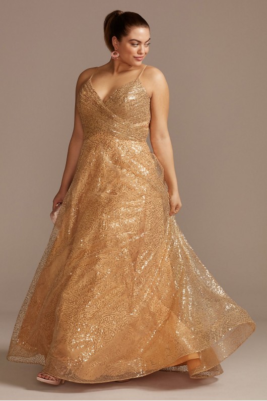 Sequin Spaghetti Strap Low Back Plus Size Gown Glamour by Terani 2011P1477W