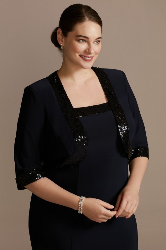 Sequin-Trimmed Plus Size Sheath Dress and Jacket Le Bos 29279