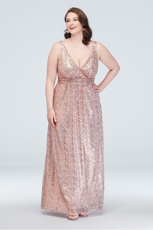 Sequin V-Neck Bridesmaid Dress with Satin Piping  F19787