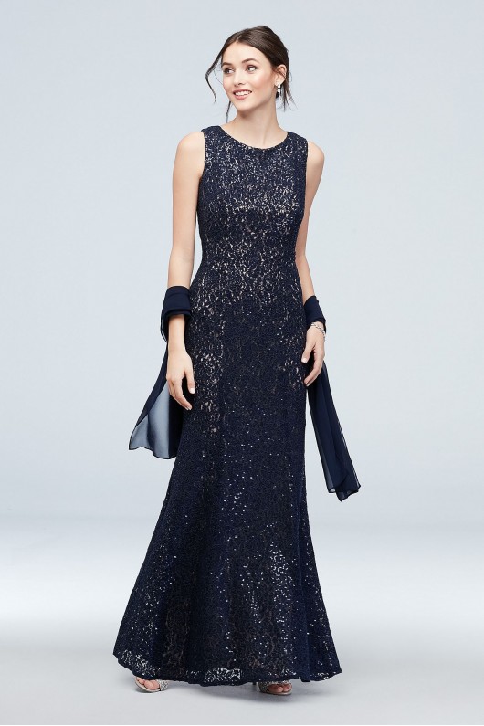 Sequin and Lace High Neck Mermaid Gown with Shawl Alex Evenings 11219791
