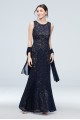 Sequin and Lace High Neck Mermaid Gown with Shawl Alex Evenings 11219791