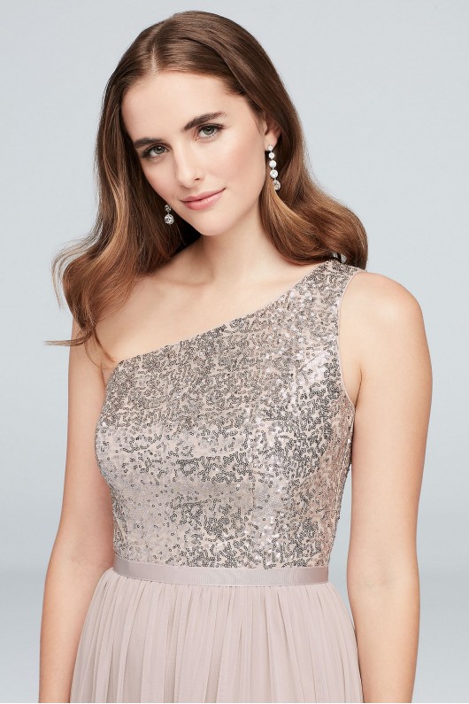 Sequin and Mesh One-Shoulder Bridesmaid Dress  F17063S