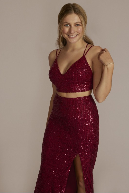 Sequined Two-Piece Set with Sheath Skirt Jump 12303
