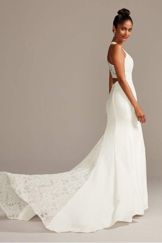 Sheer Back Crepe Wedding Dress with Lace Train  Collection WG3989