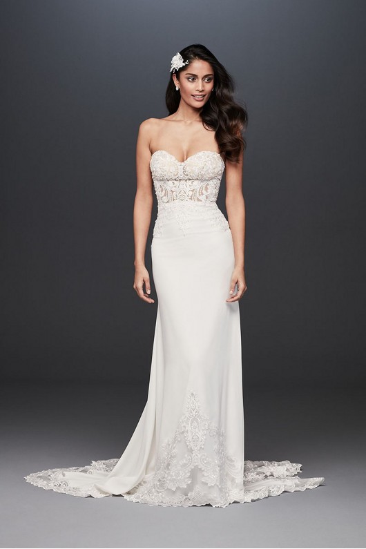 Sheer Beaded Bodice Lace Petite Wedding Dress  7SV830