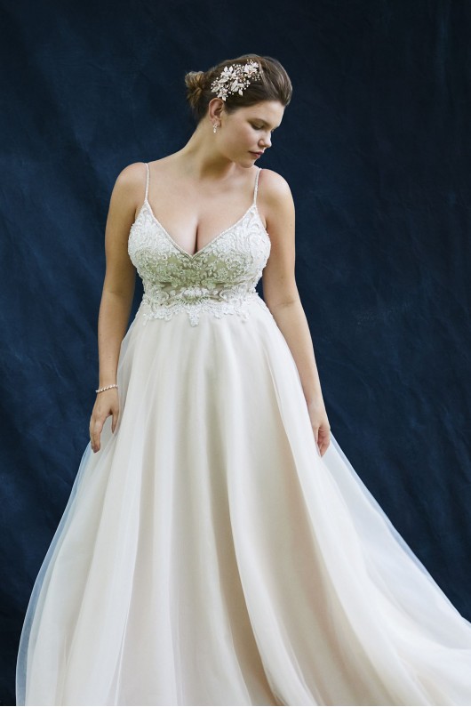 Sheer Beaded Organza Plus Size Wedding Dress  9SWG784