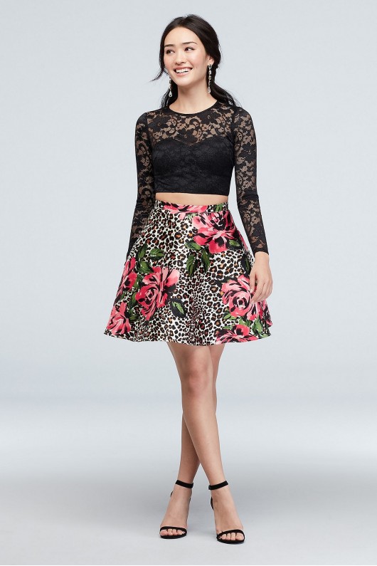 Sheer Lace Crop Top and Leopard Floral Skirt Set My Michelle 7379IP8P