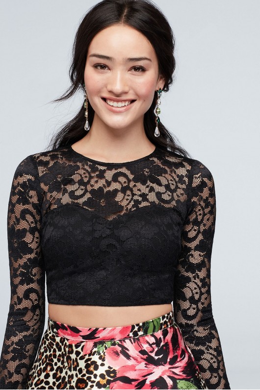 Sheer Lace Crop Top and Leopard Floral Skirt Set My Michelle 7379IP8P