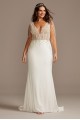 Sheer Plunge Beaded Corset Tall Plus Wedding Dress  4XL9SWG865