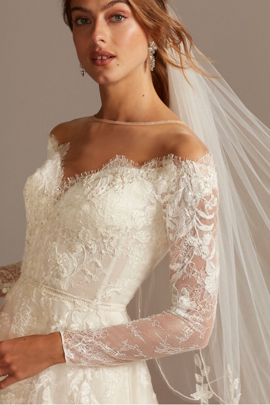 Shimmer Lace Long Sleeve Applique Wedding Dress  CWG853