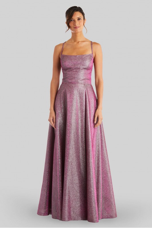 Shimmery Crisscross Ball Gown with Back Cutouts  12768