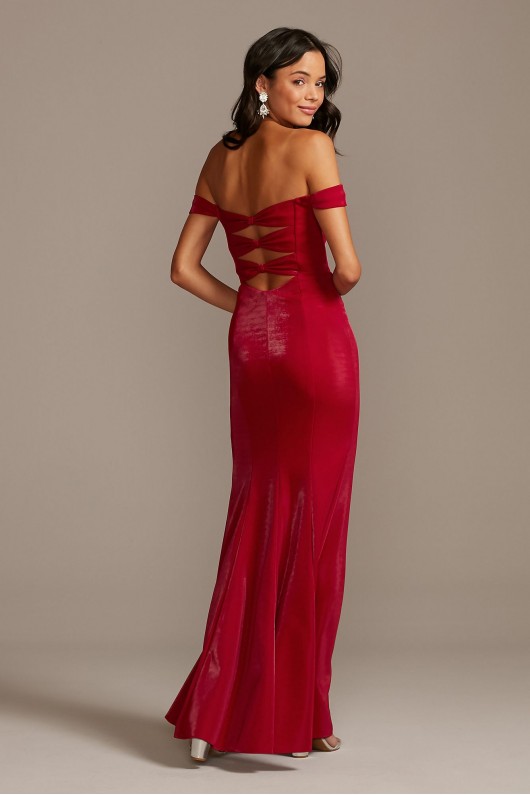 Shiny Off the Shoulder Mermaid Gown with Bow Back  WBMTM19001