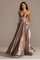 Shiny Satin Plunging Gown with Illusion and Slit Speechless X43391DQ96