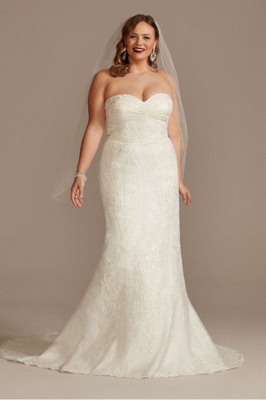 Shirred Plus Size Lace Strapless Wedding Dress  8CWG906