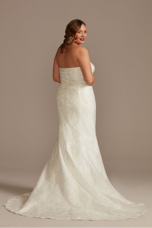 Shirred Plus Size Lace Strapless Wedding Dress  8CWG906