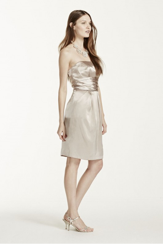 Short Charmeuse Dress with Ruched Waist and Pocket  83707