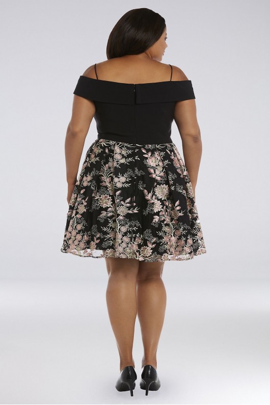 Short Embroidered Plus Size Off-the-Shoulder Dress Morgan and Co 12552WM