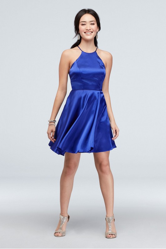 Short High-Neck Satin Dress with Lace-up Back Blondie Nites 1526BN