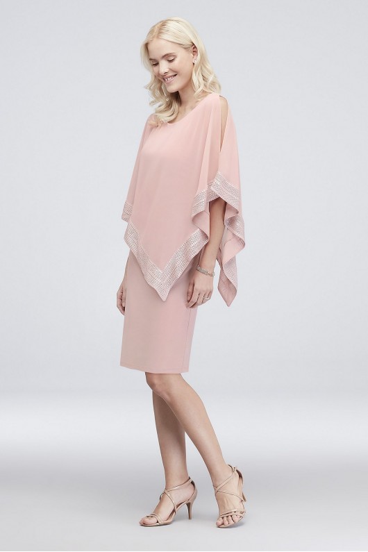 Short Jersey Cape Dress with Pleated Trim SL Fashions SL111176