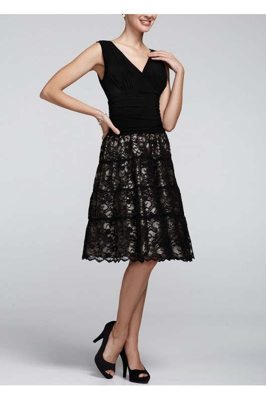 Short Jersey Dress with Full Lace Skirt SLNY 117301
