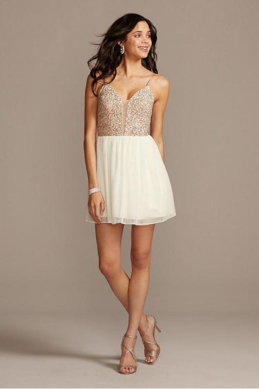 Short Lace and Mesh Colorblock Fit-and-Flare Dress Speechless D78912H803