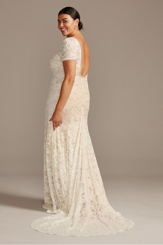 Short Sleeve Low Back Plus Size Lace Wedding Dress Melissa Sweet 8MS161216