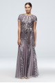 Short-Sleeve Sequined Illusion A-Line Gown  1875
