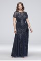 Short-Sleeve Sequined Illusion Plus Size Gown  1875W