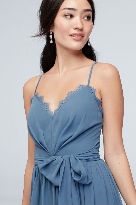 Skinny Strap Chiffon Gown with Lace Trim and Sash City Triangles 9560CT8B