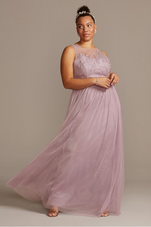 Sleeveless Embroidered Soft Net Bridesmaid Dress  F20122