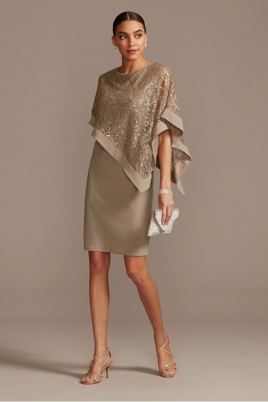 Sleeveless Jersey Sheath with Sequin Lace Poncho  8749D