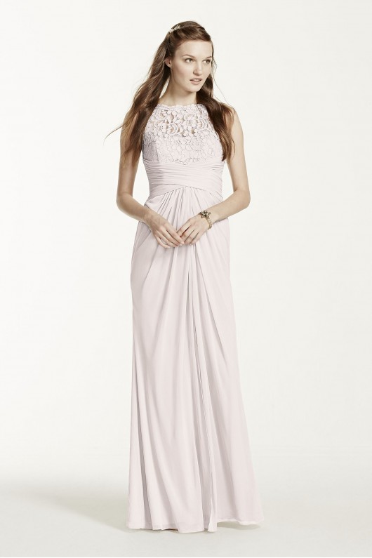 Sleeveless Long Mesh Dress with Corded Lace  F15749