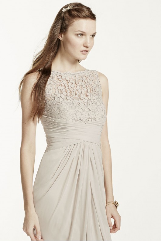 Sleeveless Long Mesh Dress with Corded Lace  F15749