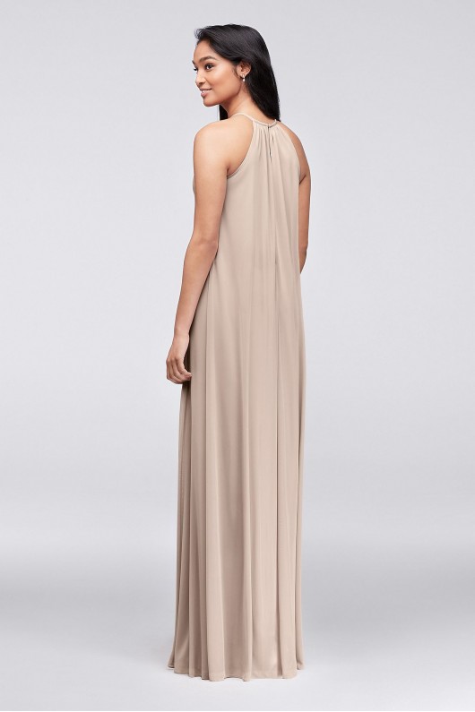 Soft Mesh Halter Bridesmaid Dress with Slim Sash  F19533