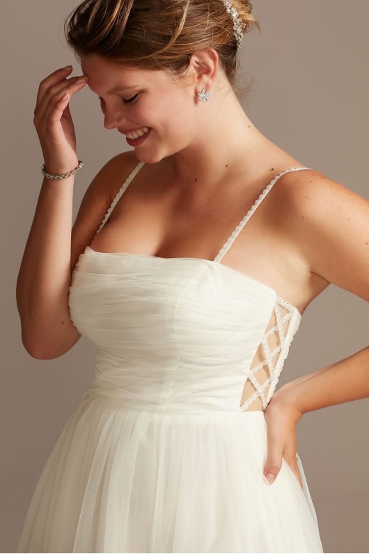 Spaghetti Pleated Tulle Plus Size Wedding Dress  Collection 9WG3994