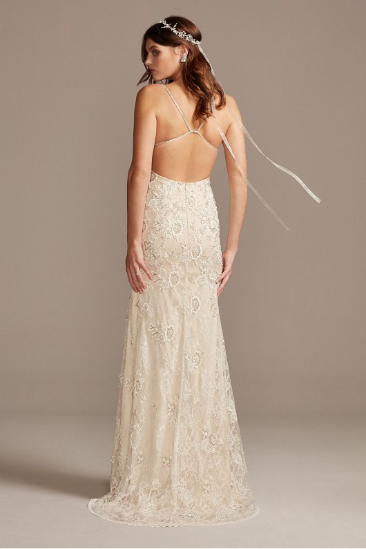Spaghetti Strap Sequin Applique Lace Wedding Dress Melissa Sweet MS251221