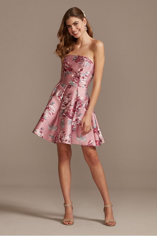 Strapless Floral Printed Satin Fit-and-Flare Dress Speechless D80531Q71