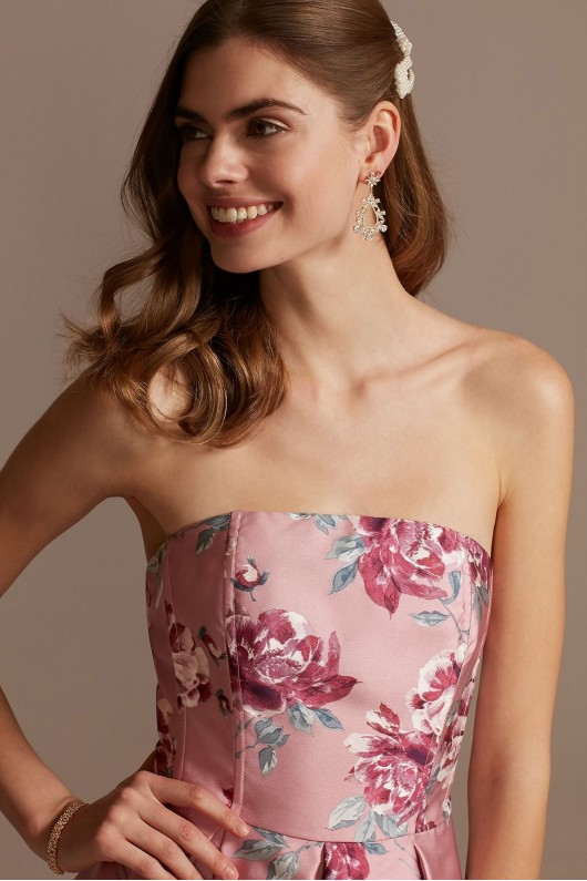 Strapless Floral Printed Satin Fit-and-Flare Dress Speechless D80531Q71