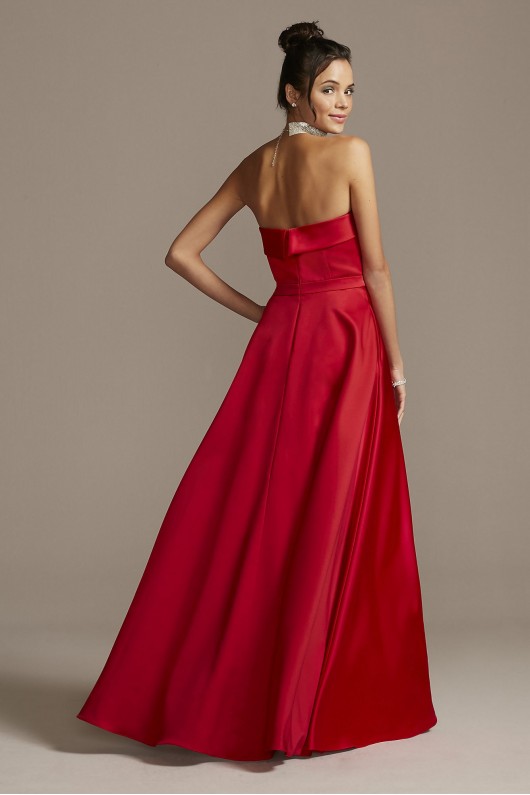 Strapless Foldover Satin Ball Gown with Skirt Slit Xscape 3194X