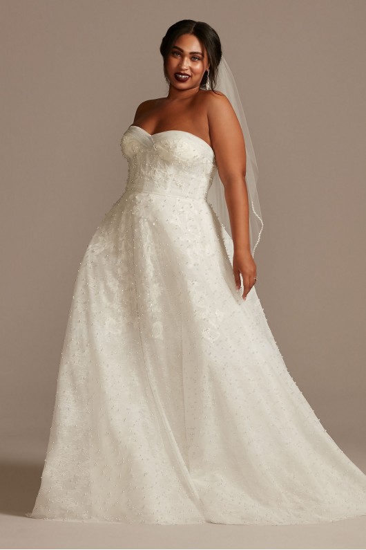 Strapless Pearl Ball Gown Plus Size Wedding Dress  8CWG892