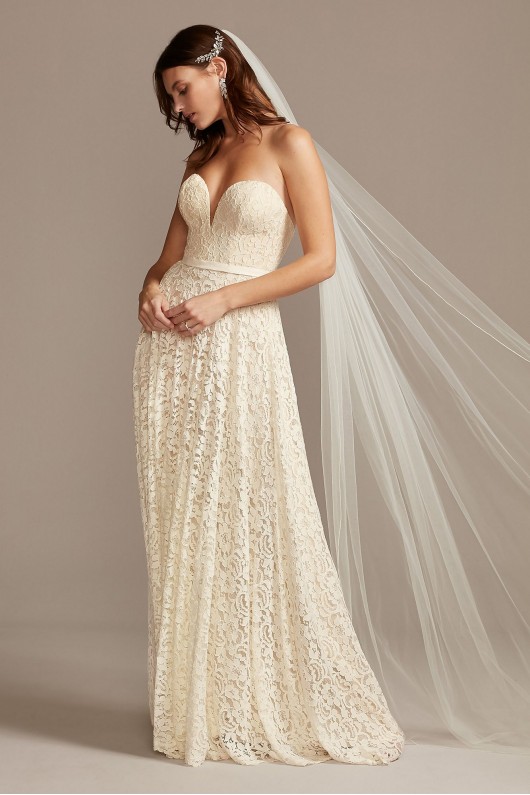 Sweetheart Plunge Lace Wedding Dress with Sash  Collection WG3993